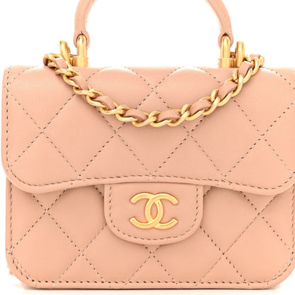 Chanel Lambskin Quilted Top Handle Flap Coin Purse With Chain Beige 9 of 12