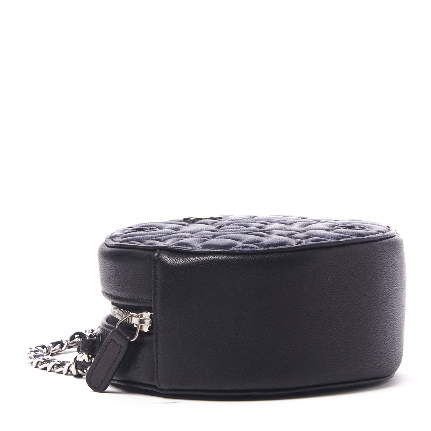 Chanel Lambskin Camellia Quilted Round Clutch With Chain Black 4 of 10