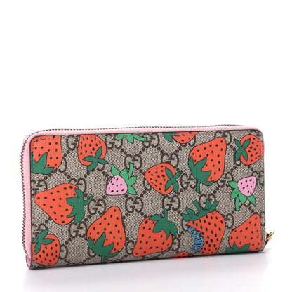 Gucci GG Supreme Monogram Strawberry Zip Around Wallet Light Pink 3 of 7