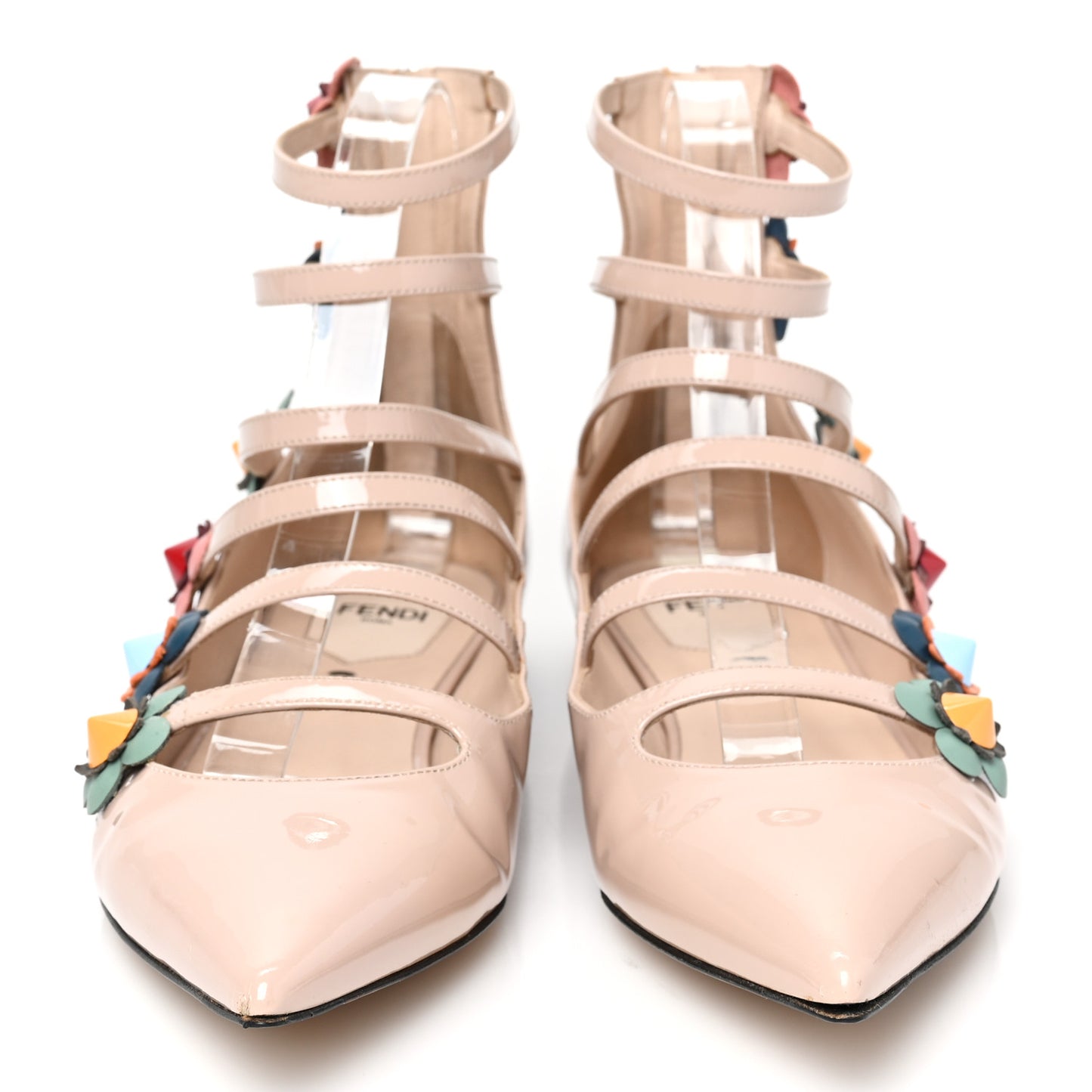 Patent Flowerland Strappy Flats 38.5 Nude