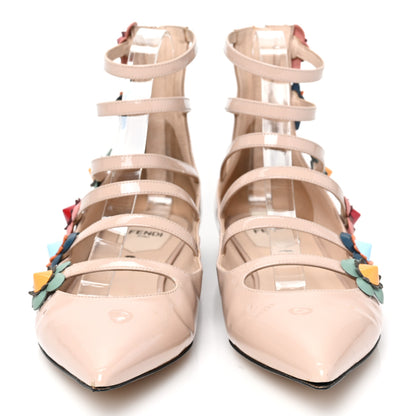 Fendi Patent Flowerland Strappy Flats 38.5 Nude 2 of 8