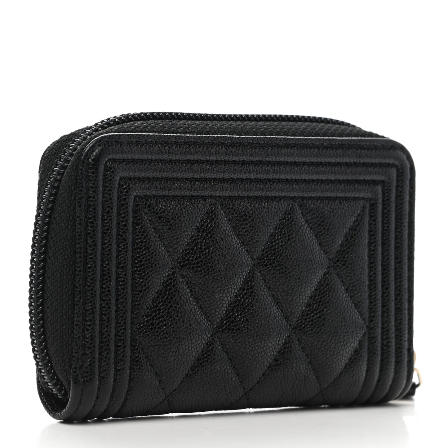 Caviar Quilted Boy Zip Around Coin Purse Wallet Black