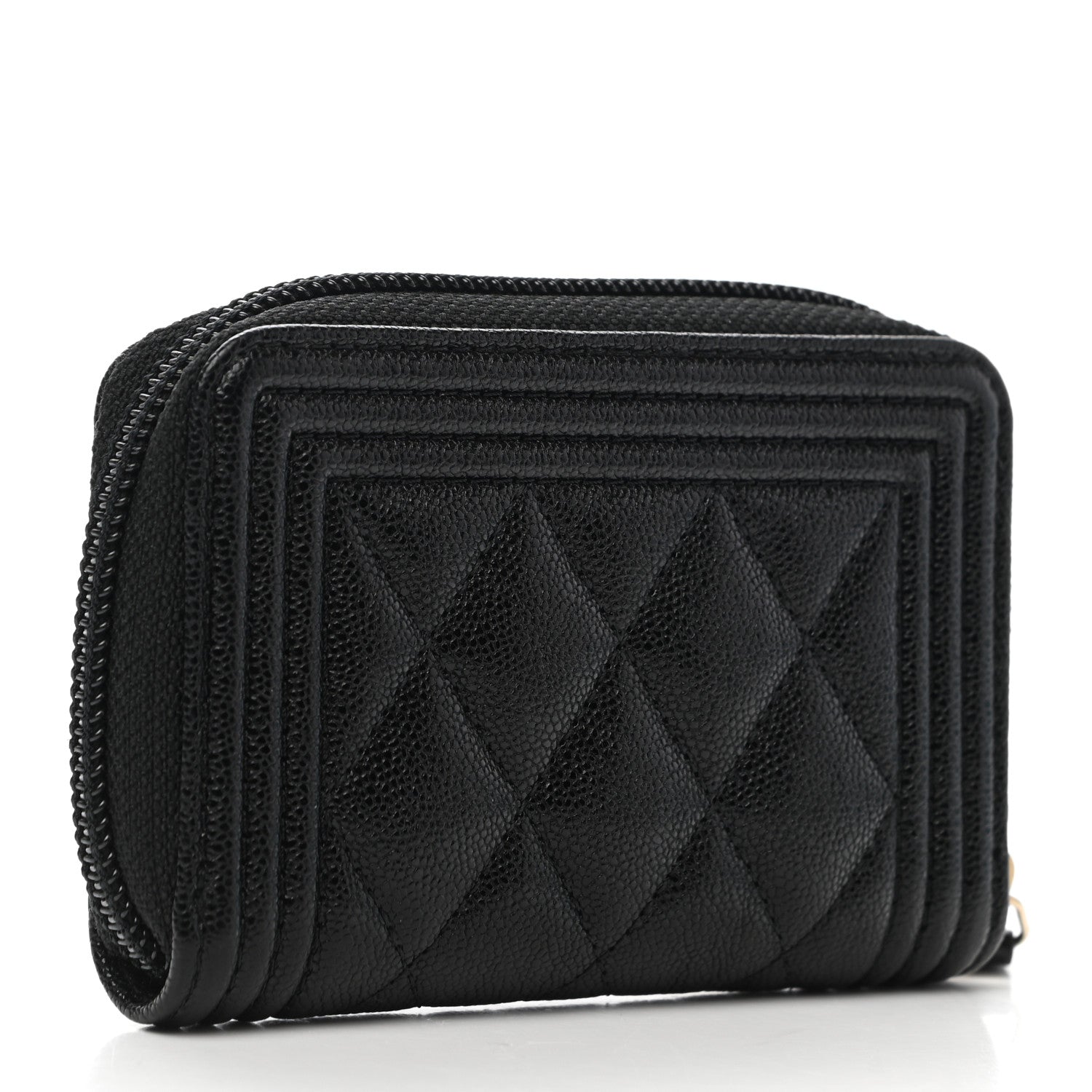 Chanel Caviar Quilted Boy Zip Around Coin Purse Wallet Black 3 of 8