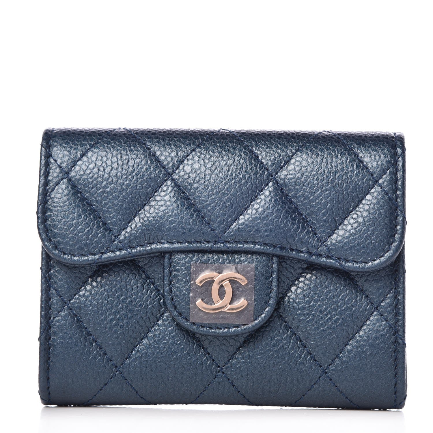 Chanel Metallic Caviar Quilted Flap Card Holder Wallet Dark Blue 1 of 9
