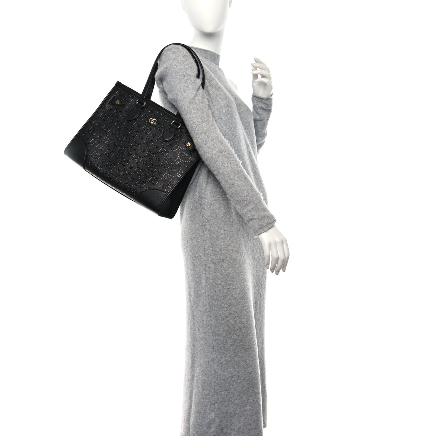 Wonka Grain Calfskin GG Monogram Star Embossed Medium GG Tote Black