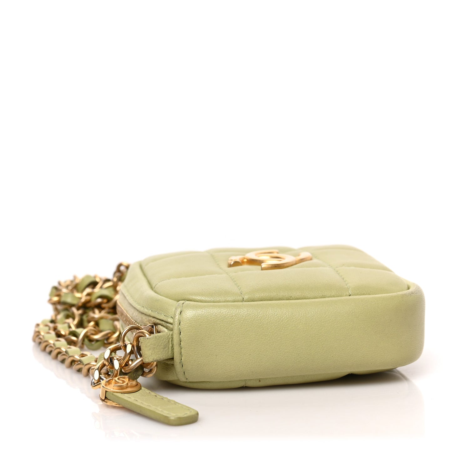 Lambskin Quilted Diamond Coin Purse With Chain Green