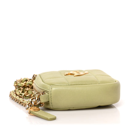 Chanel Lambskin Quilted Diamond Coin Purse With Chain Green 4 of 8