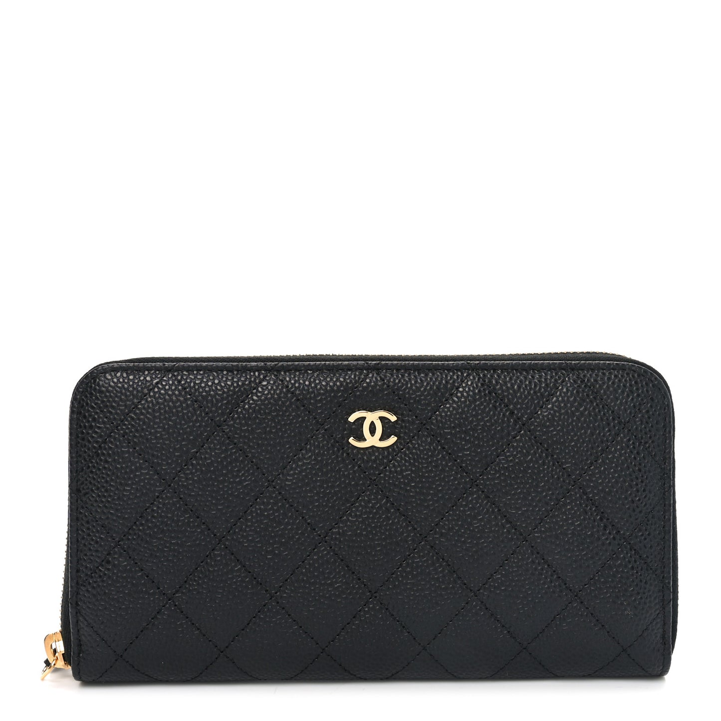 Caviar Quilted Large Gusset Zip Around Wallet Black