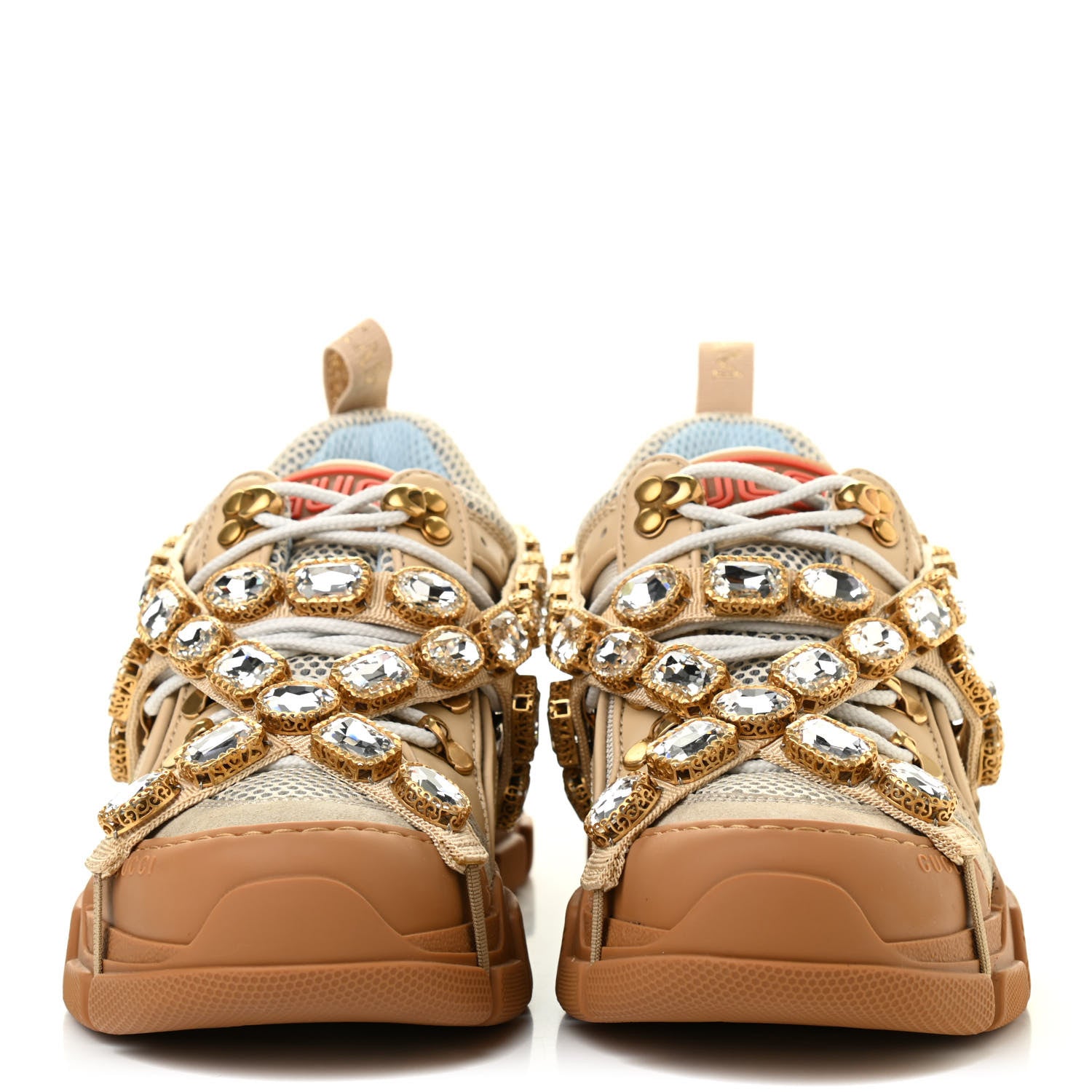 Gucci X SEGA Mesh Canvas Calfskin Removable Crystals Flashtrek Sneakers 36.5 Mystic White Oatmeal Sand Storm 2 of 8