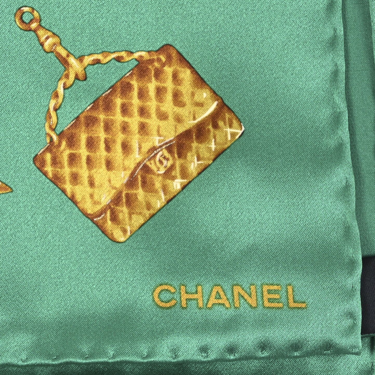 Silk Archive CC Charm Printed Pocket Square  Green Gold