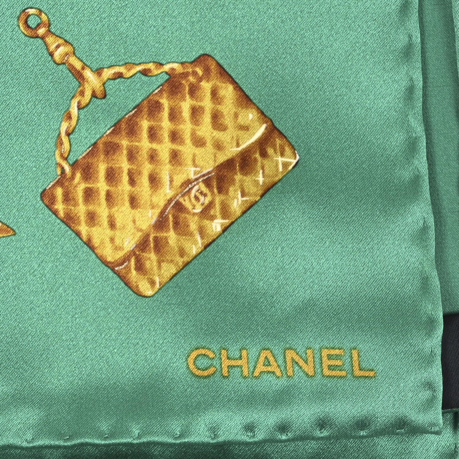 Chanel Silk Archive CC Charm Printed Pocket Square  Green Gold 3 of 3