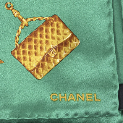 Chanel Silk Archive CC Charm Printed Pocket Square  Green Gold 3 of 3