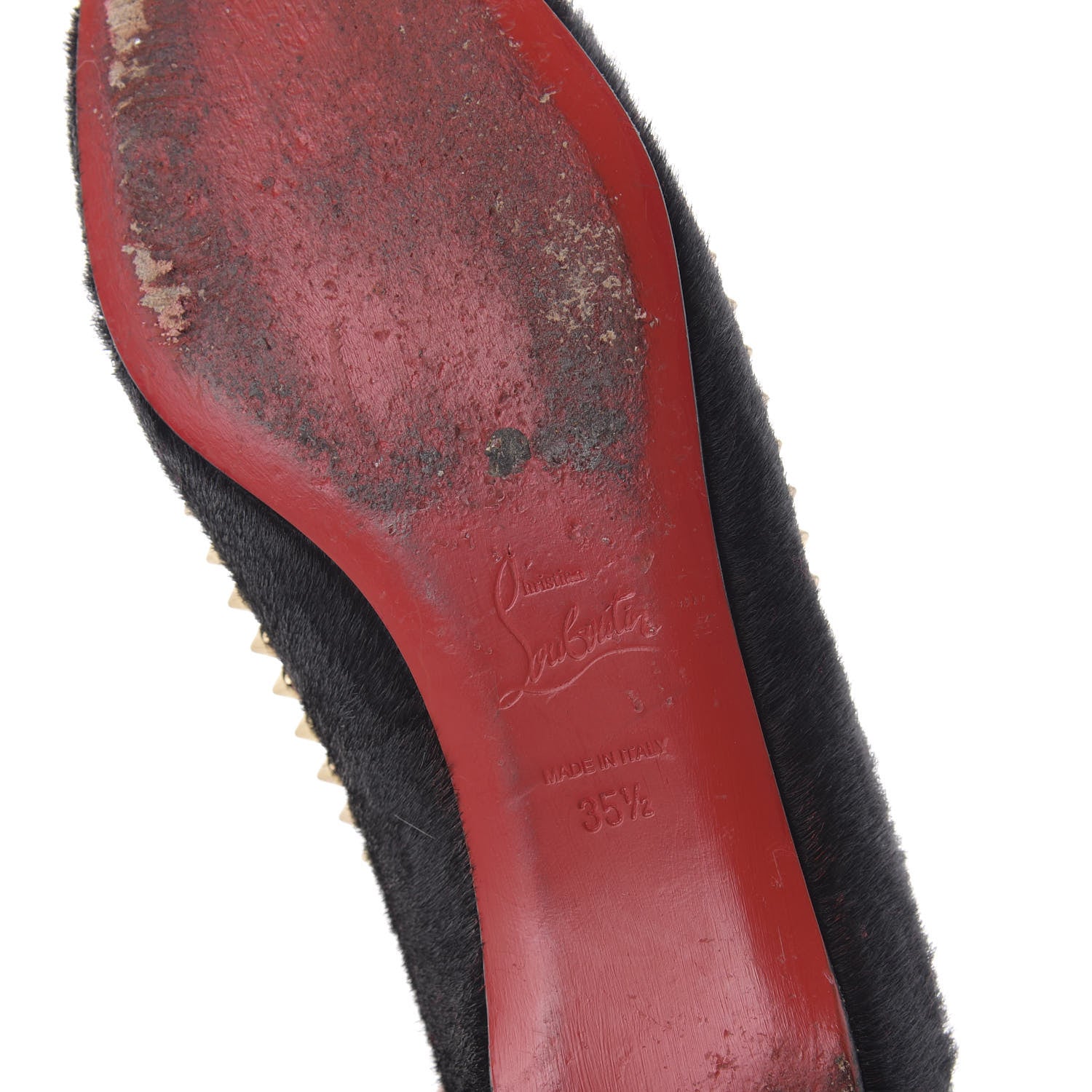 Christian Louboutin Calf Hair Patent Veau Velours Spiked Malabar Hill Flats 35.5 Black 6 of 8