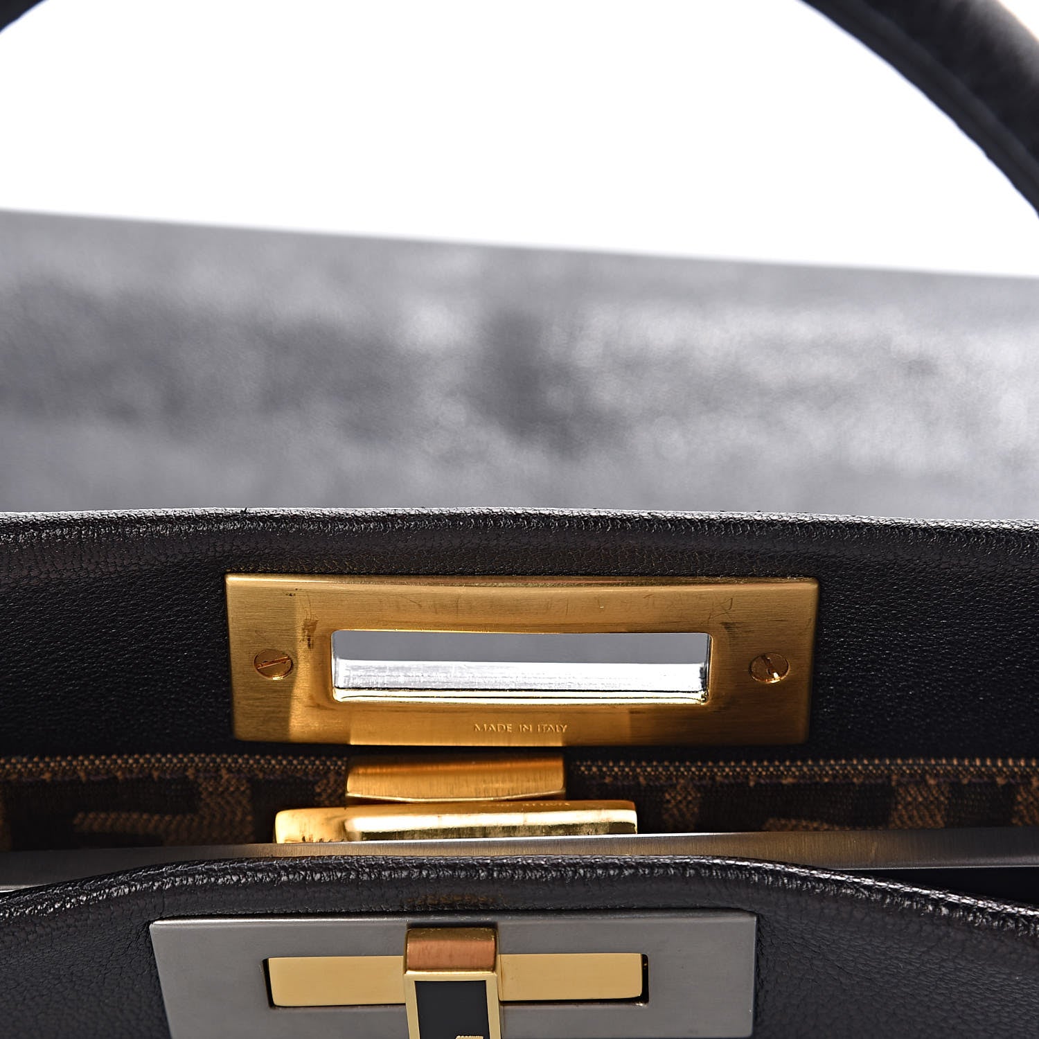 Fendi Goatskin Zucca Large Peekaboo Iconic Satchel Black Tobacco 9 of 16