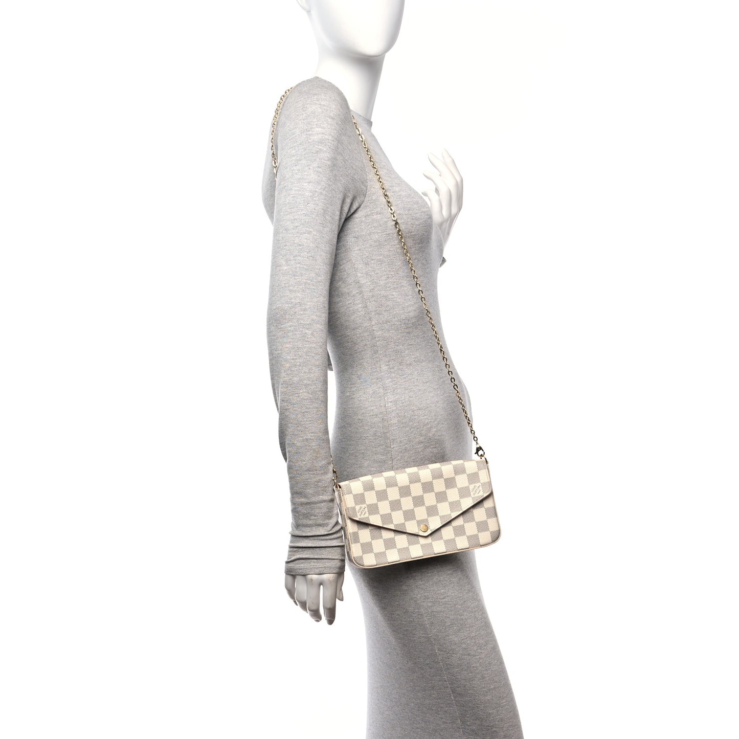 Damier Azur Pochette Felicie Chain Wallet Rose Ballerine