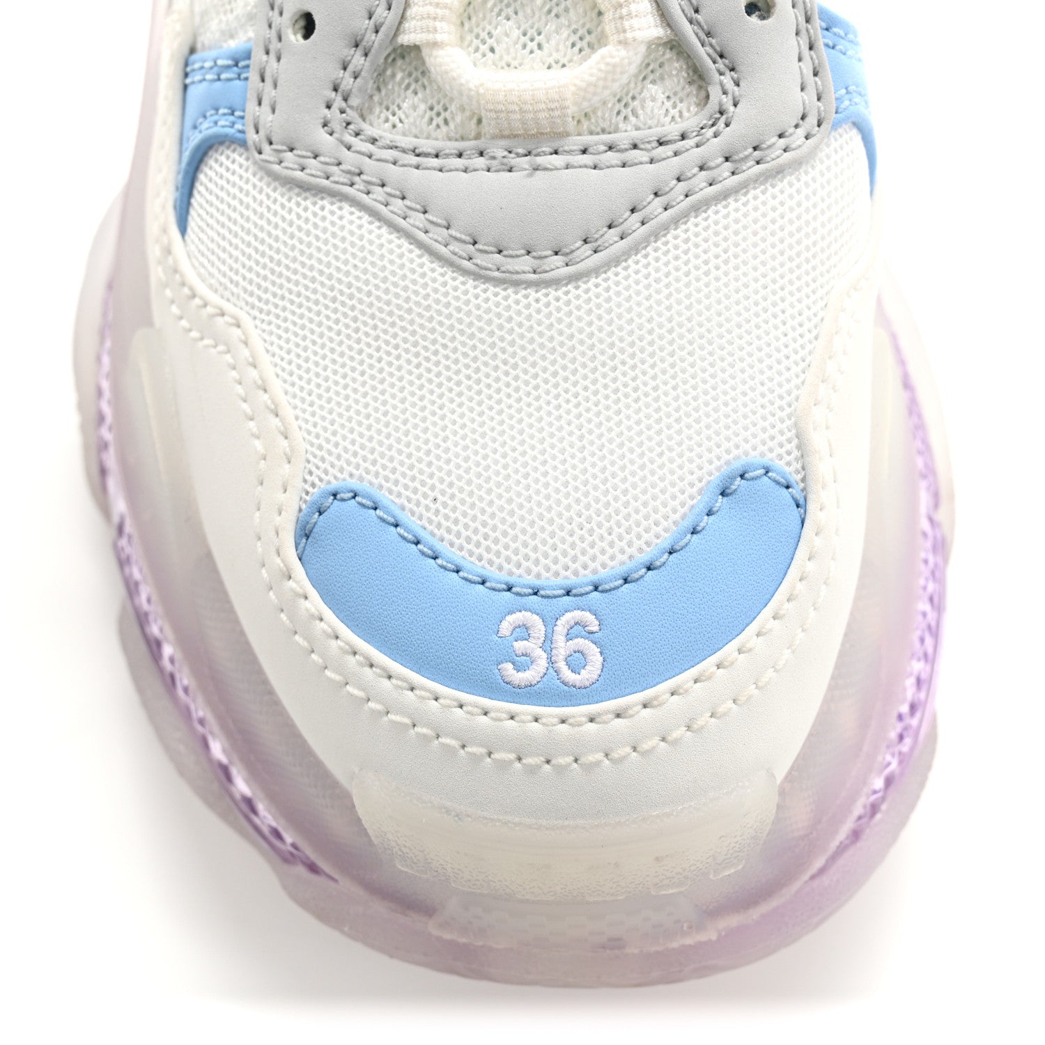 Balenciaga Fabric Mesh Clear Sole Womens Triple S Sneakers 36 Light Blue Grey Lilac White 8 of 12