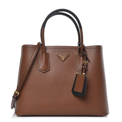 Prada Saffiano Cuir Small Bi-Color Double Bag Palissandro Black 1 of 7