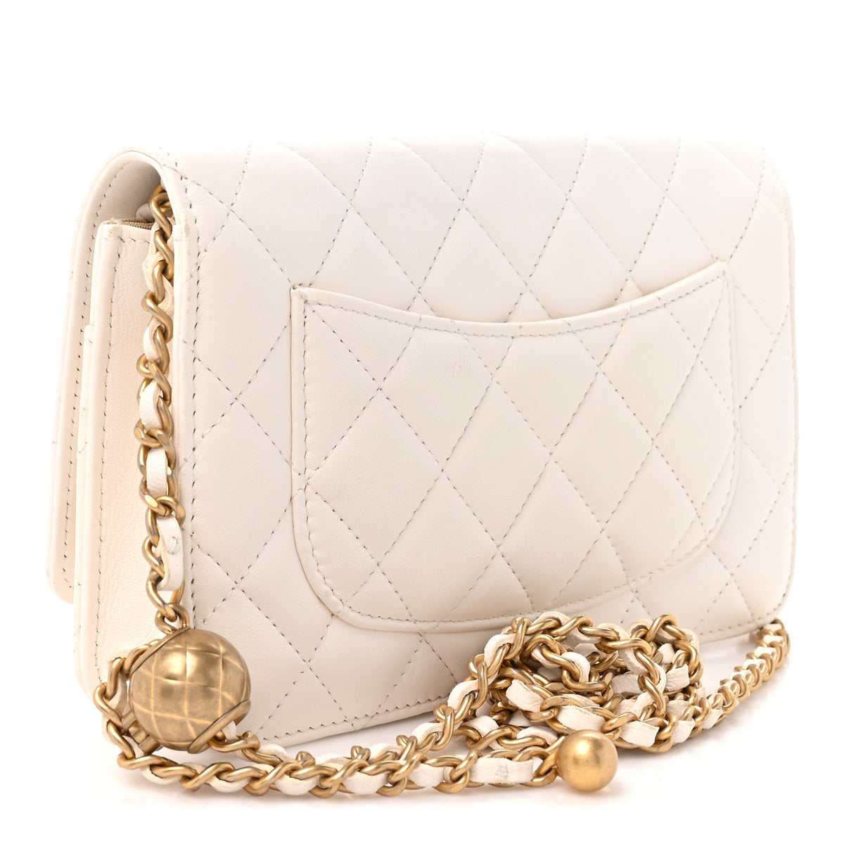 Lambskin Quilted CC Pearl Crush Wallet on Chain WOC White