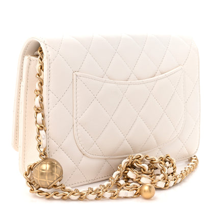 Chanel Lambskin Quilted CC Pearl Crush Wallet on Chain WOC White 3 of 11