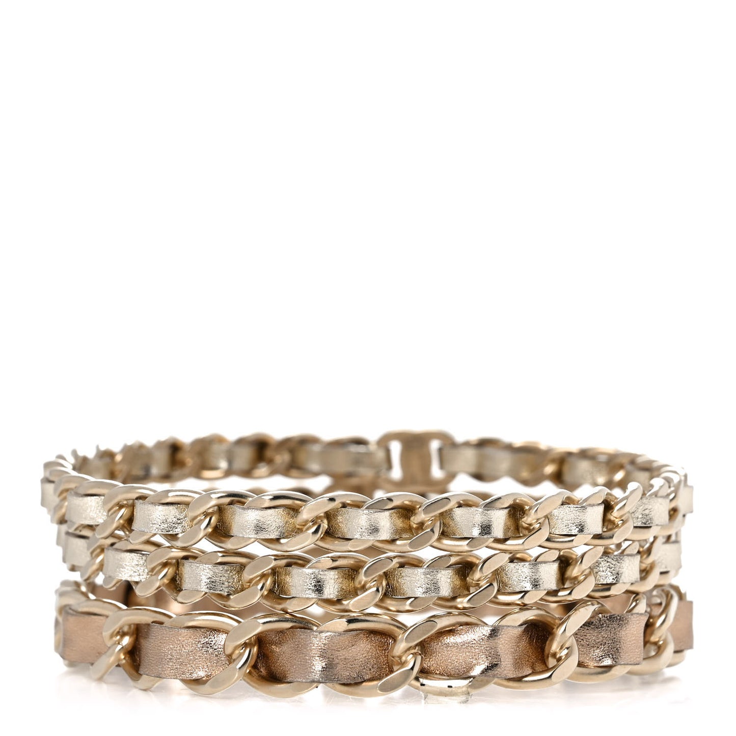 Lambskin Chain CC Bangle Bracelets Set of 3 L Gold