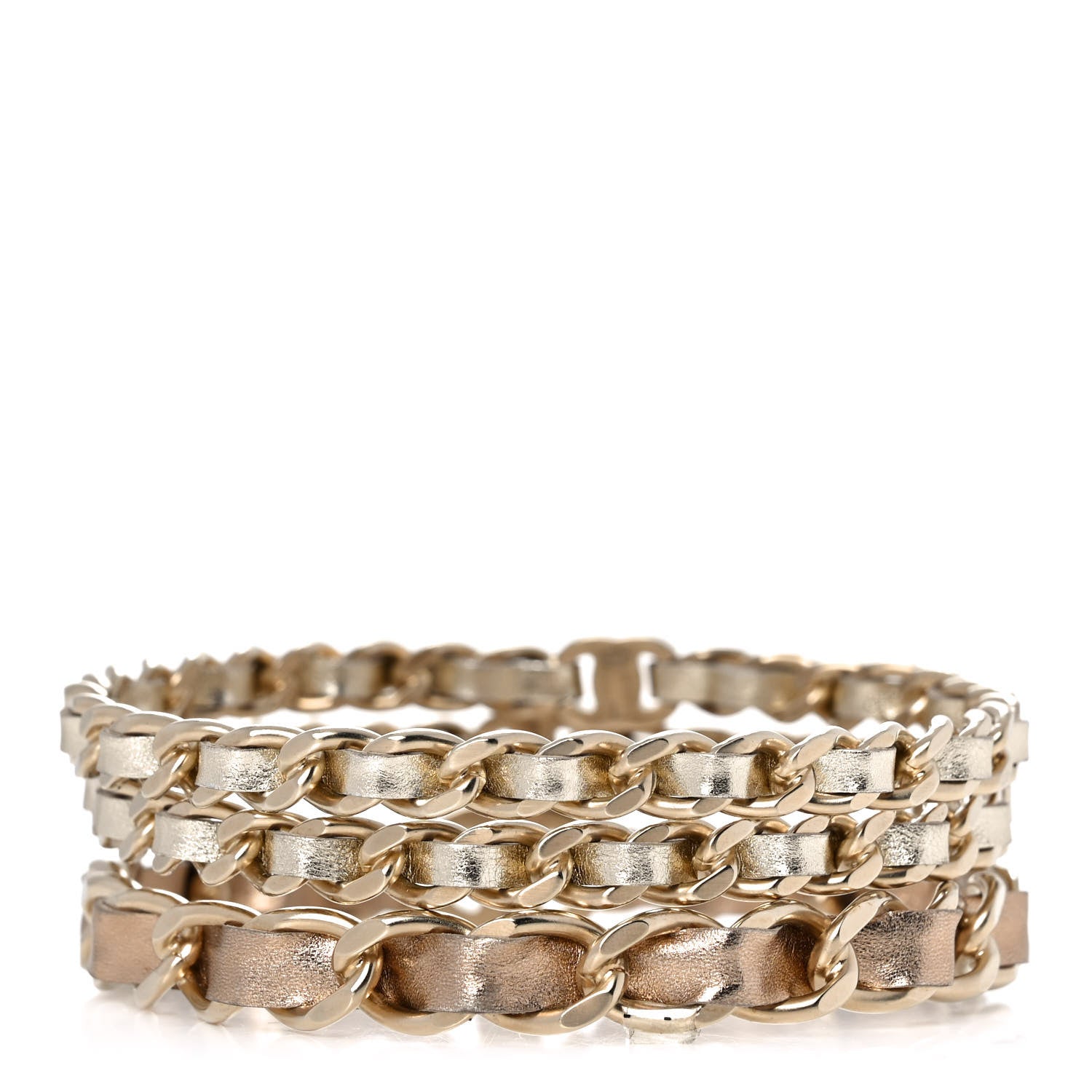 Chanel Lambskin Chain CC Bangle Bracelets Set of 3 L Gold 3 of 5