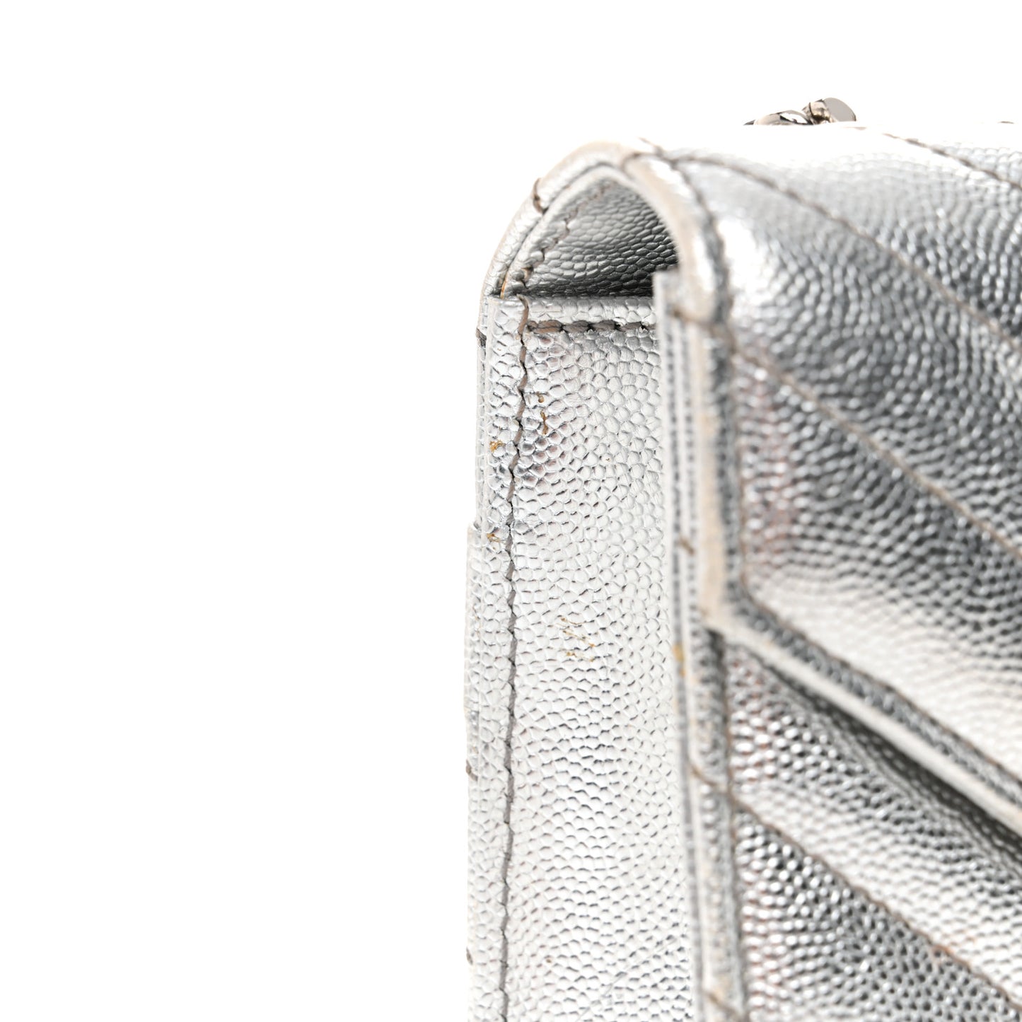 Metallic Grain De Poudre Matelasse Chevron Small Monogram Satchel Silver