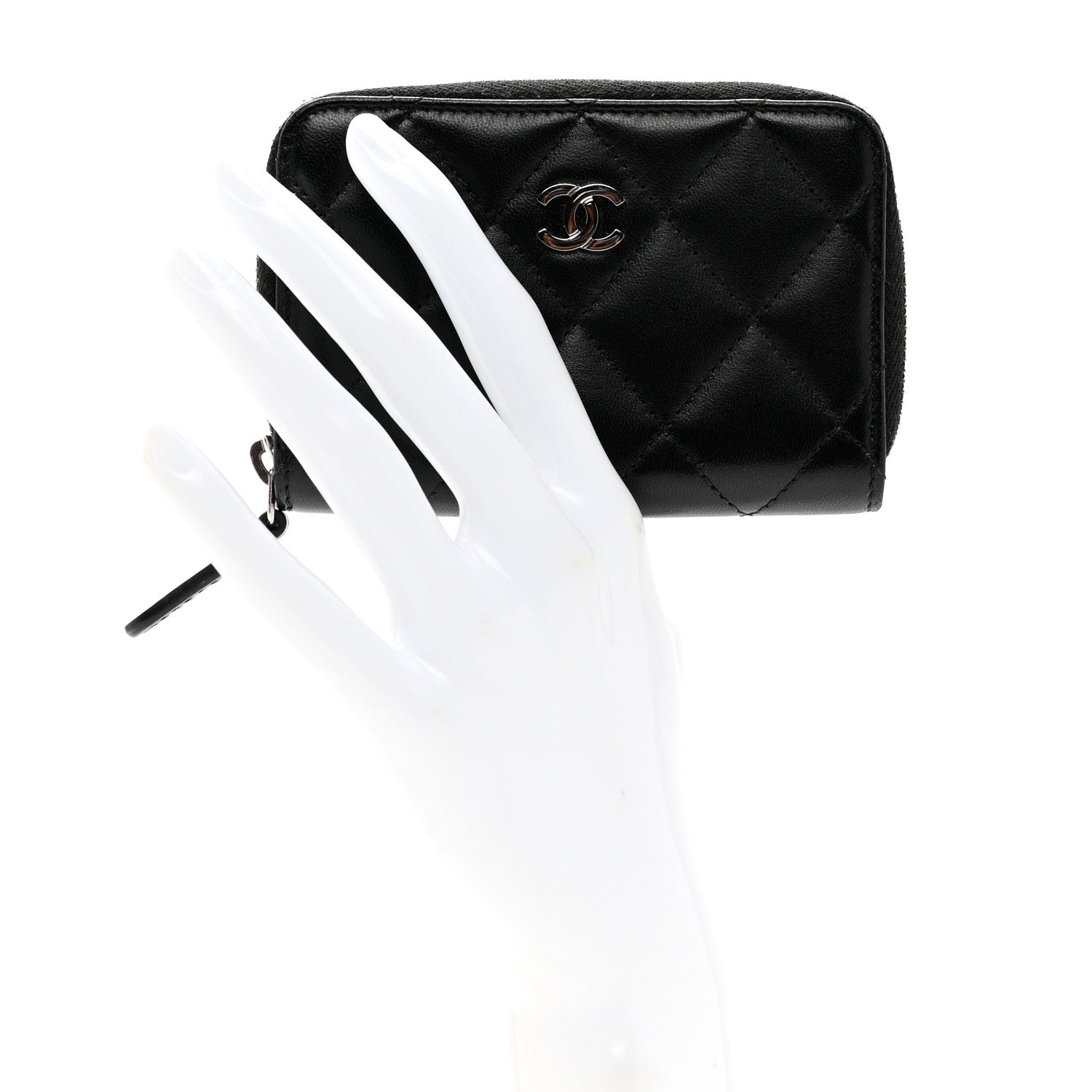 Chanel Lambskin Quilted Zip Coin Purse Black 2 of 8
