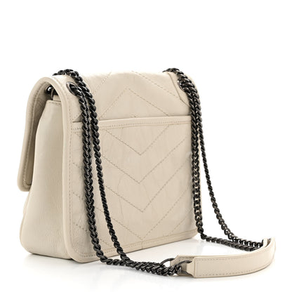 Saint Laurent Crinkled Calfskin Matelasse Monogram Baby Niki Chain Satchel Ivory 3 of 10