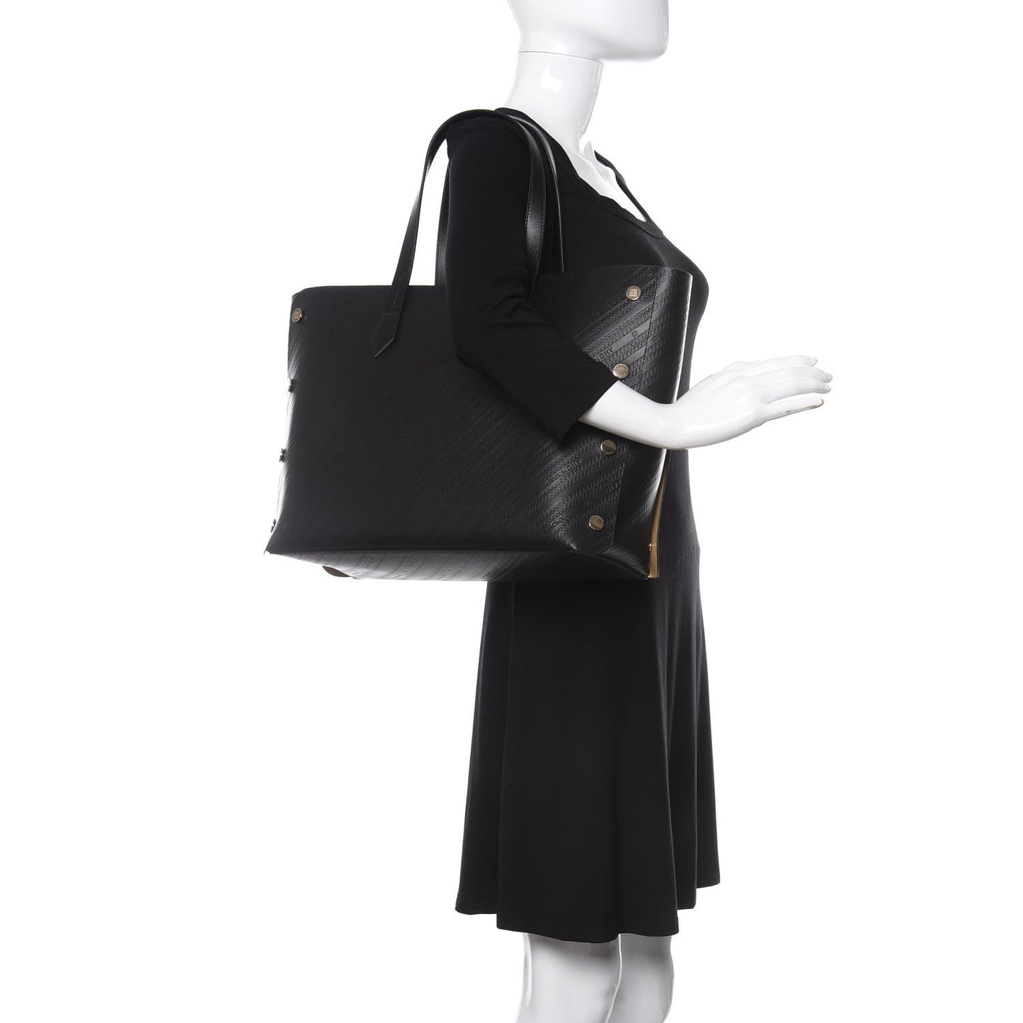 Calfskin Chain Embossed Medium Bond Shopper Tote Black