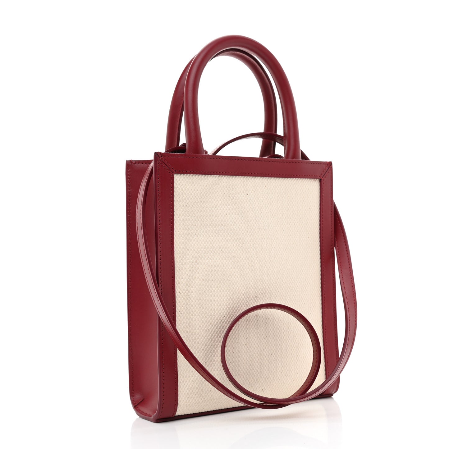 Canvas Calfskin Mini Vertical Cabas Natural Carmin