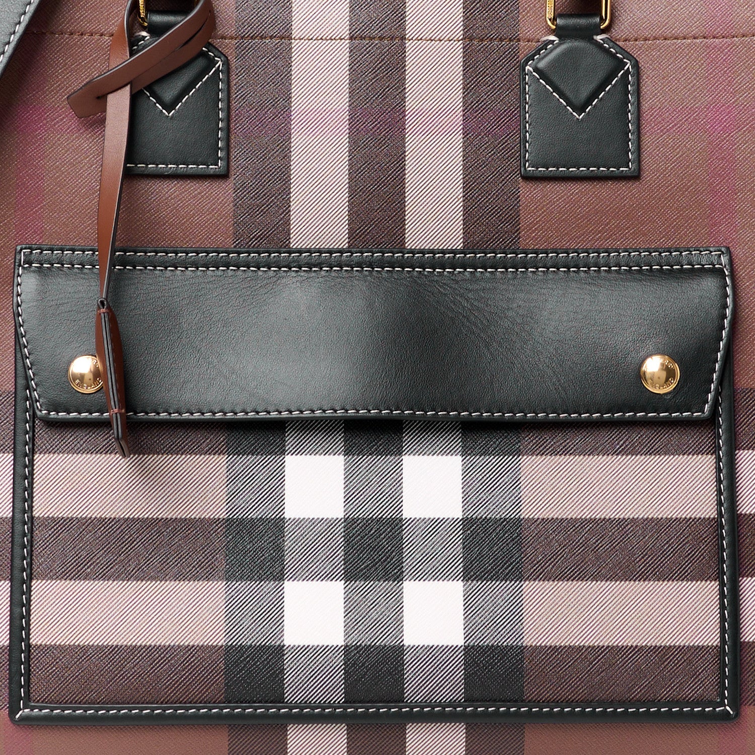 Burberry E-Canvas Check Calfskin Medium Freya Tote Dark Birch Brown 9 of 12