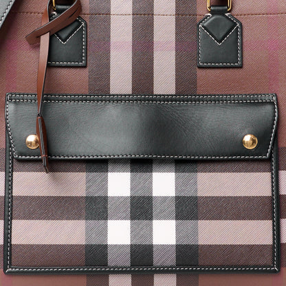 Burberry E-Canvas Check Calfskin Medium Freya Tote Dark Birch Brown 9 of 12