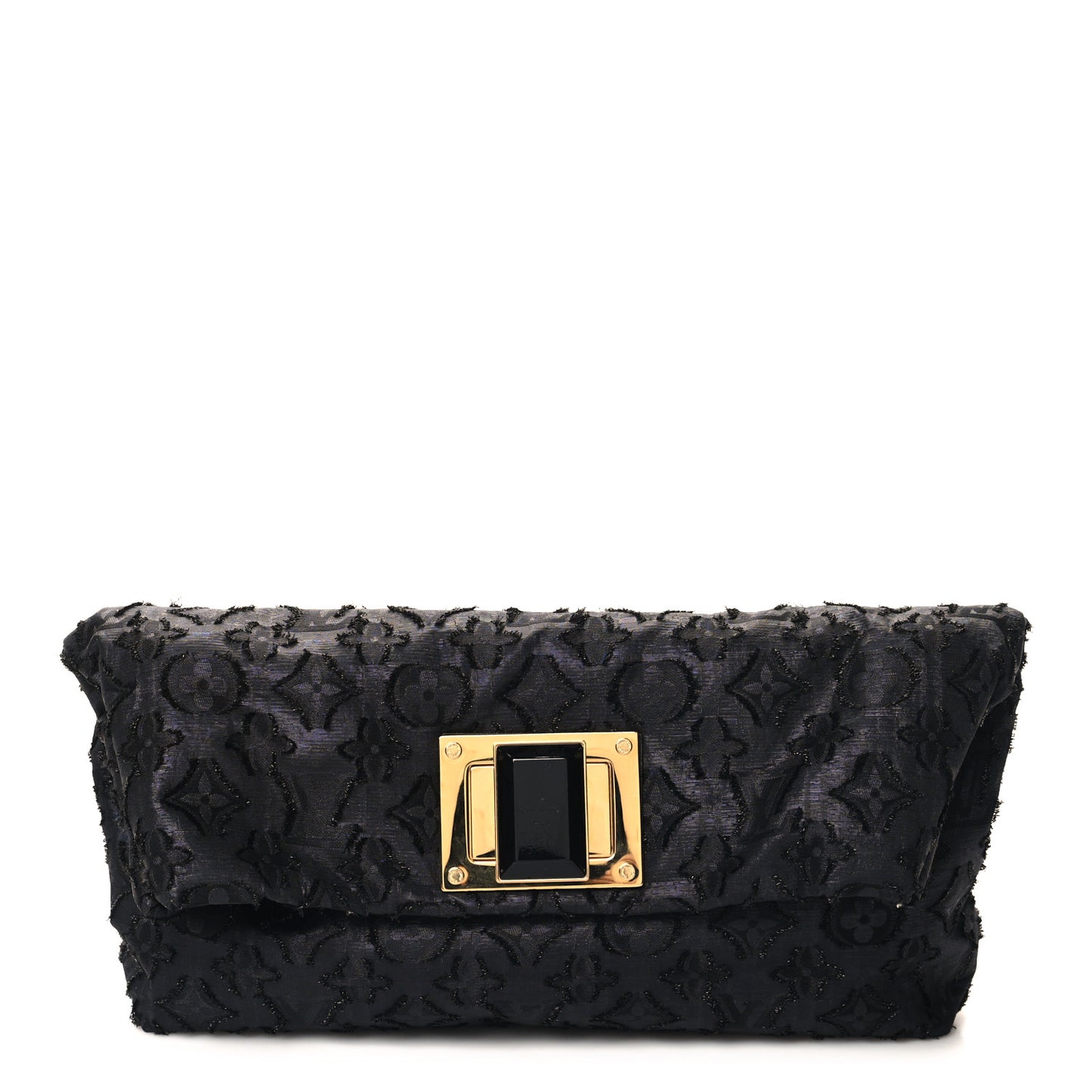 Lurex Quilted Monogram Altair Clutch  Black