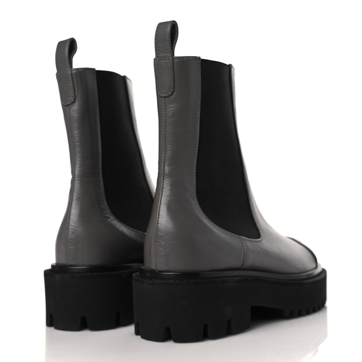 Crumpled Calfskin Patent Cap Toe Short Boots 36.5 Dark Grey Black