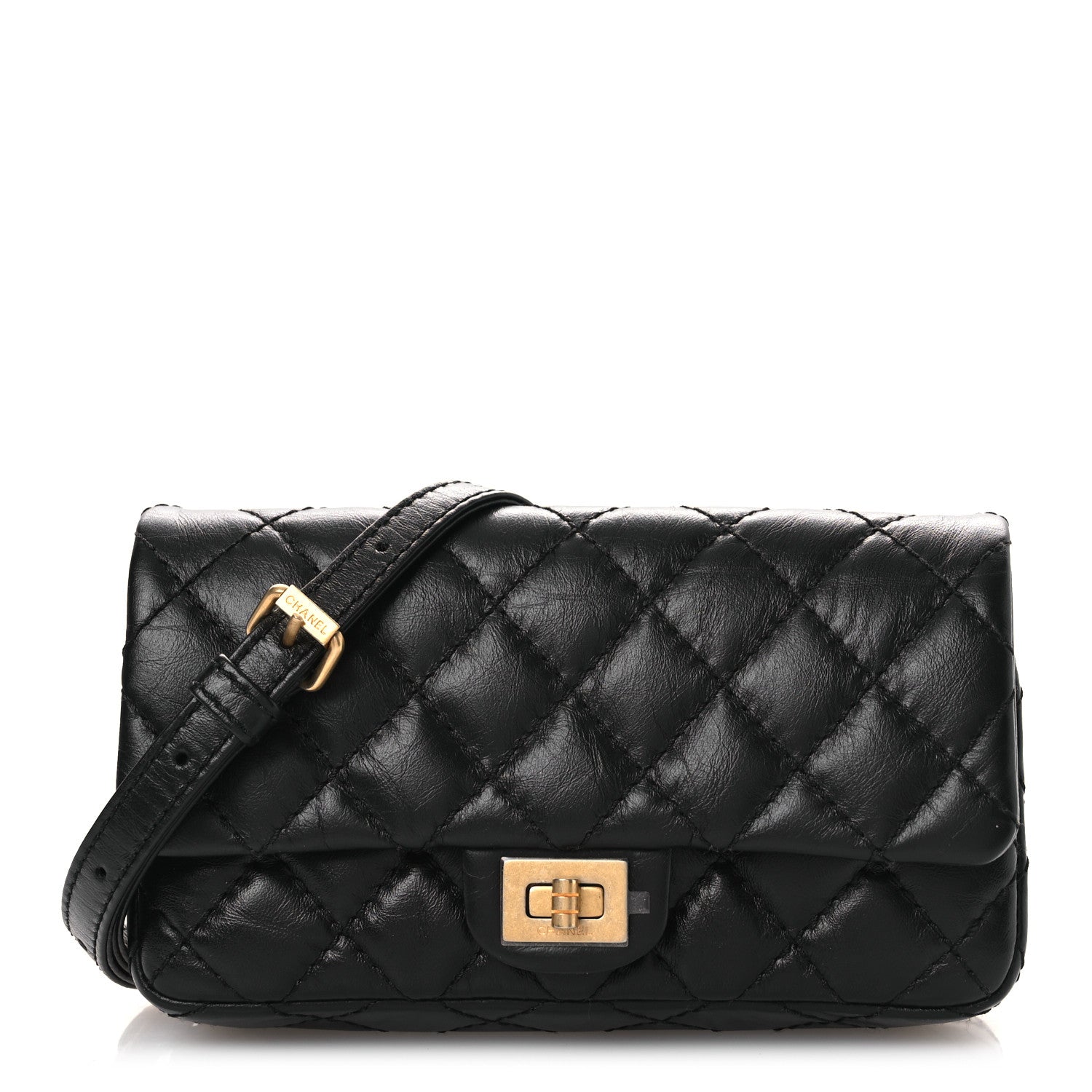 Chanel Aged Calfskin Quilted 2.55 Reissue Flap Belt Bag Clutch Black 1 of 11