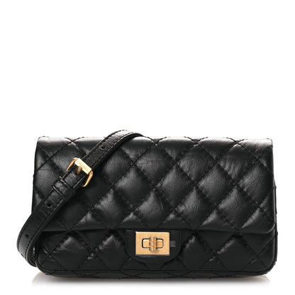 Chanel Aged Calfskin Quilted 2.55 Reissue Flap Belt Bag Clutch Black 1 of 11