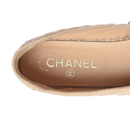 Chanel Lambskin Grosgrain Quilted CC Chain Espadrilles 40 Beige Black 6 of 11
