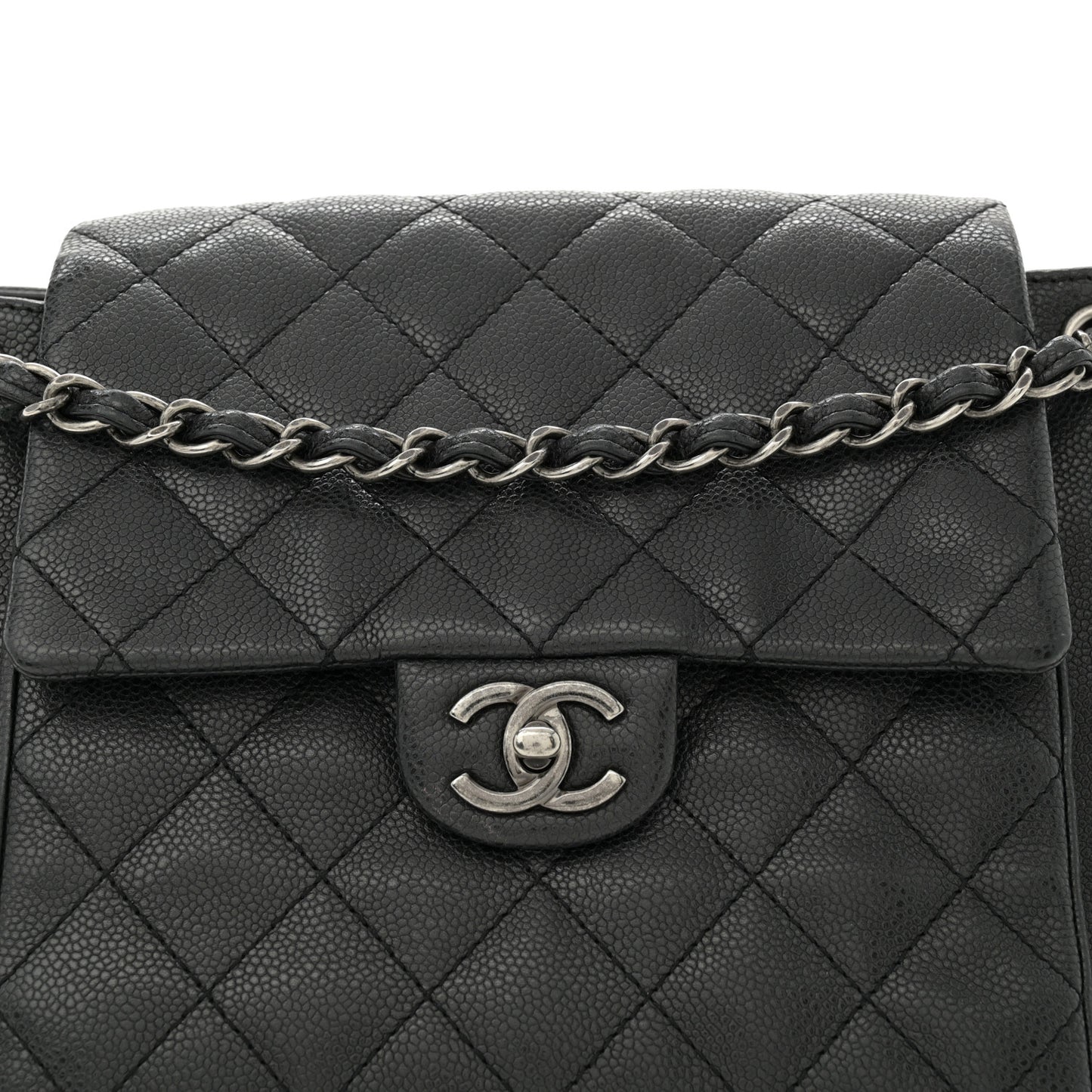 Caviar Quilted CC Accordion Shopping Bag Black