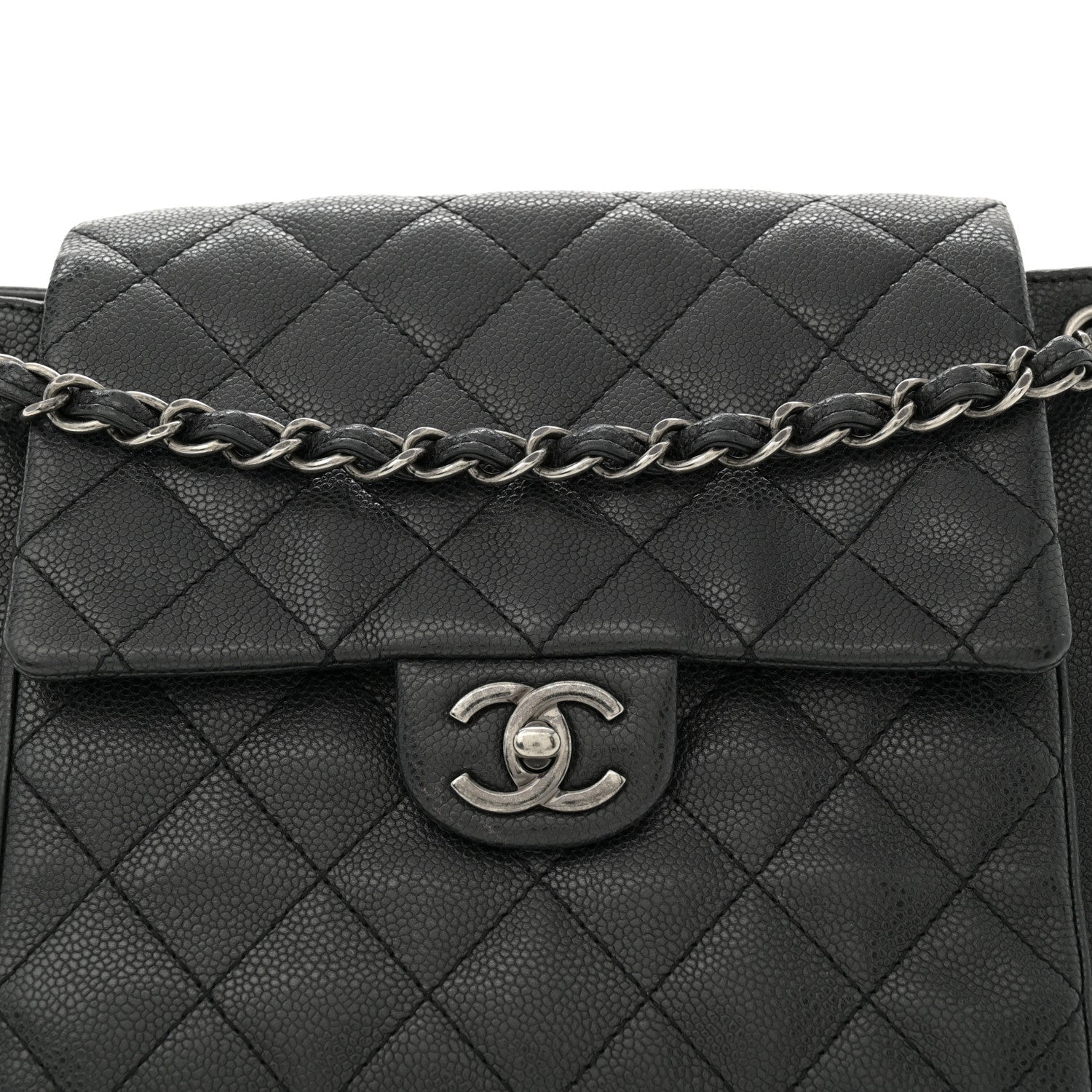 Chanel Caviar Quilted CC Accordion Shopping Bag Black 8 of 15