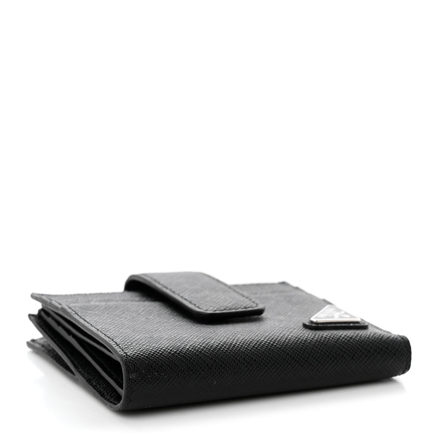 Saffiano Metal Card Holder Compact Wallet Black