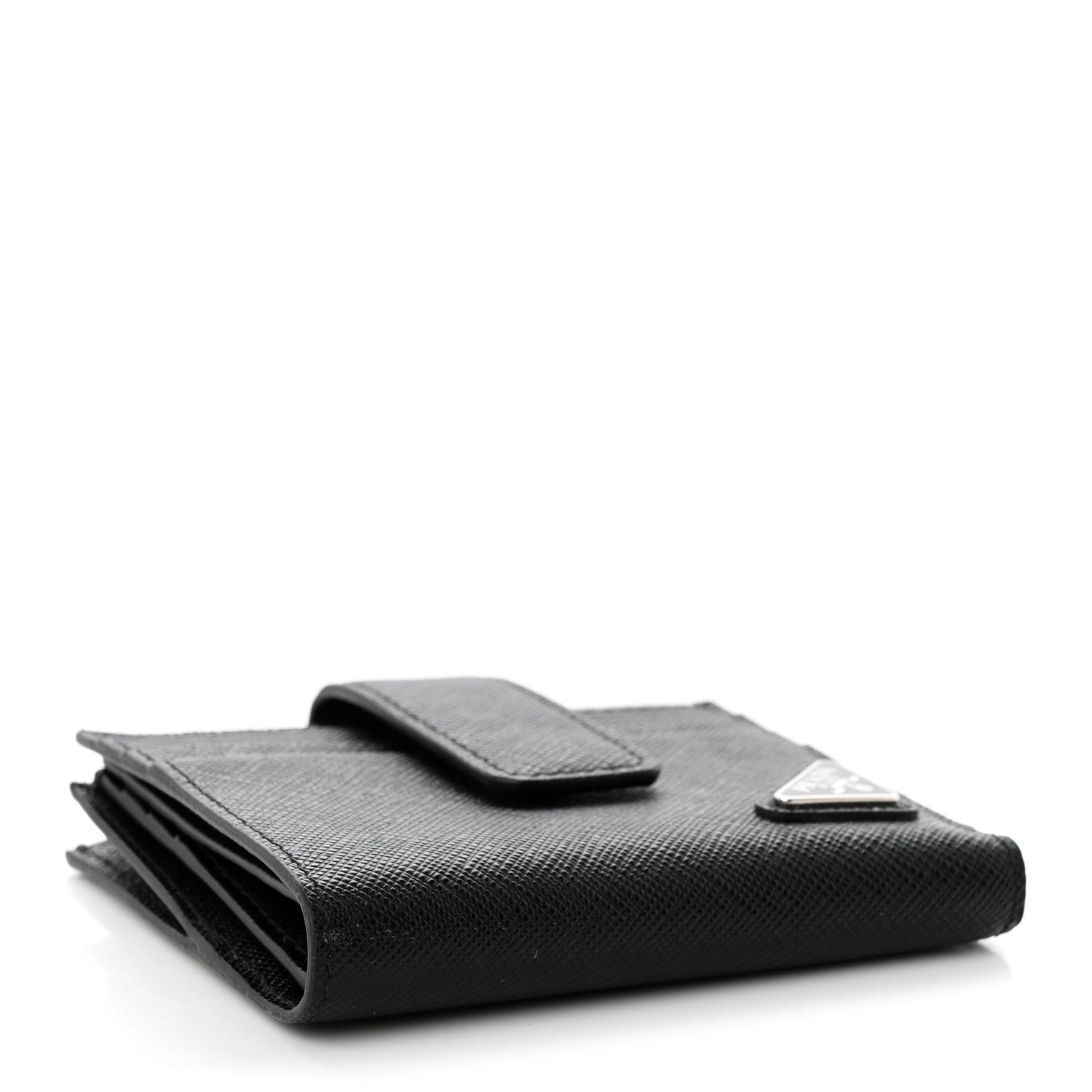 Prada Saffiano Metal Card Holder Compact Wallet Black 4 of 10