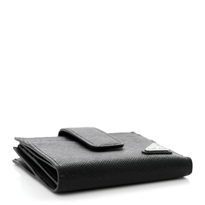 Prada Saffiano Metal Card Holder Compact Wallet Black 4 of 10