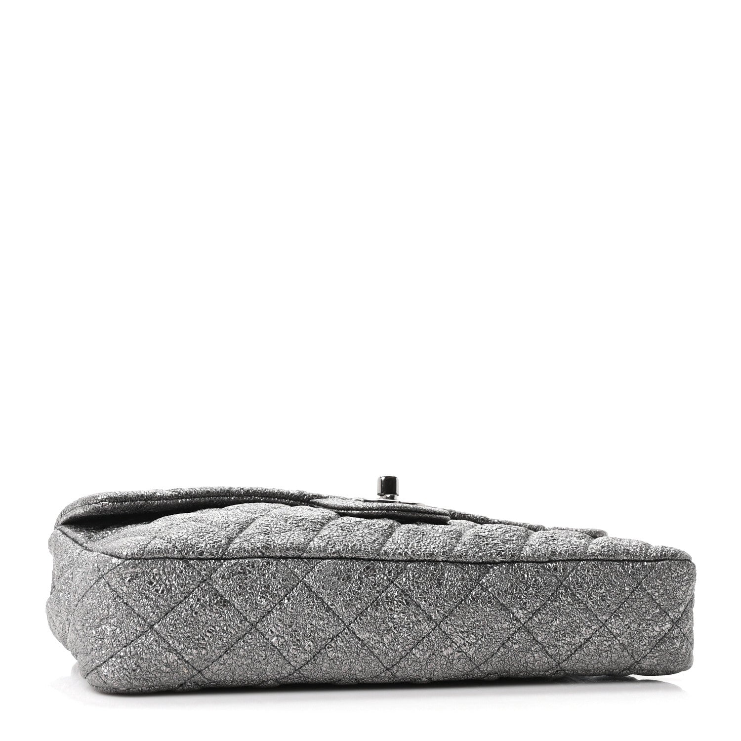 Chanel Metallic Crackled Calfskin Quilted East West Flap Dark Silver 4 of 10