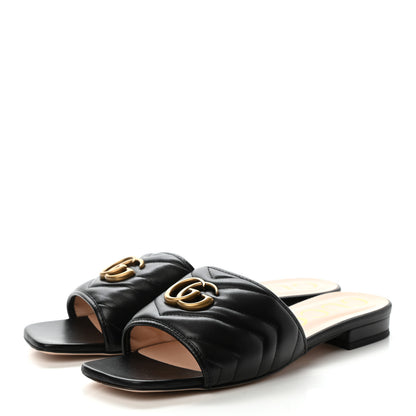 Gucci Nappa Matelasse GG Marmont Flat Slide Sandals 39.5 Black 3 of 9