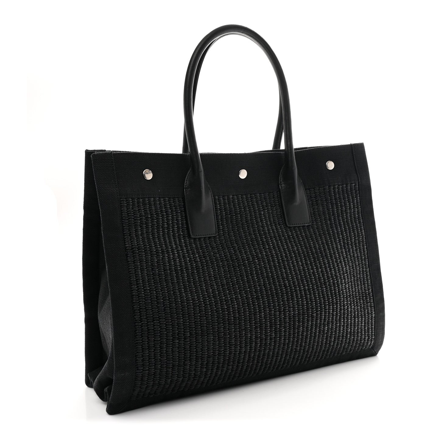 Raffia Linen Calfskin Rive Gauche Tote Black