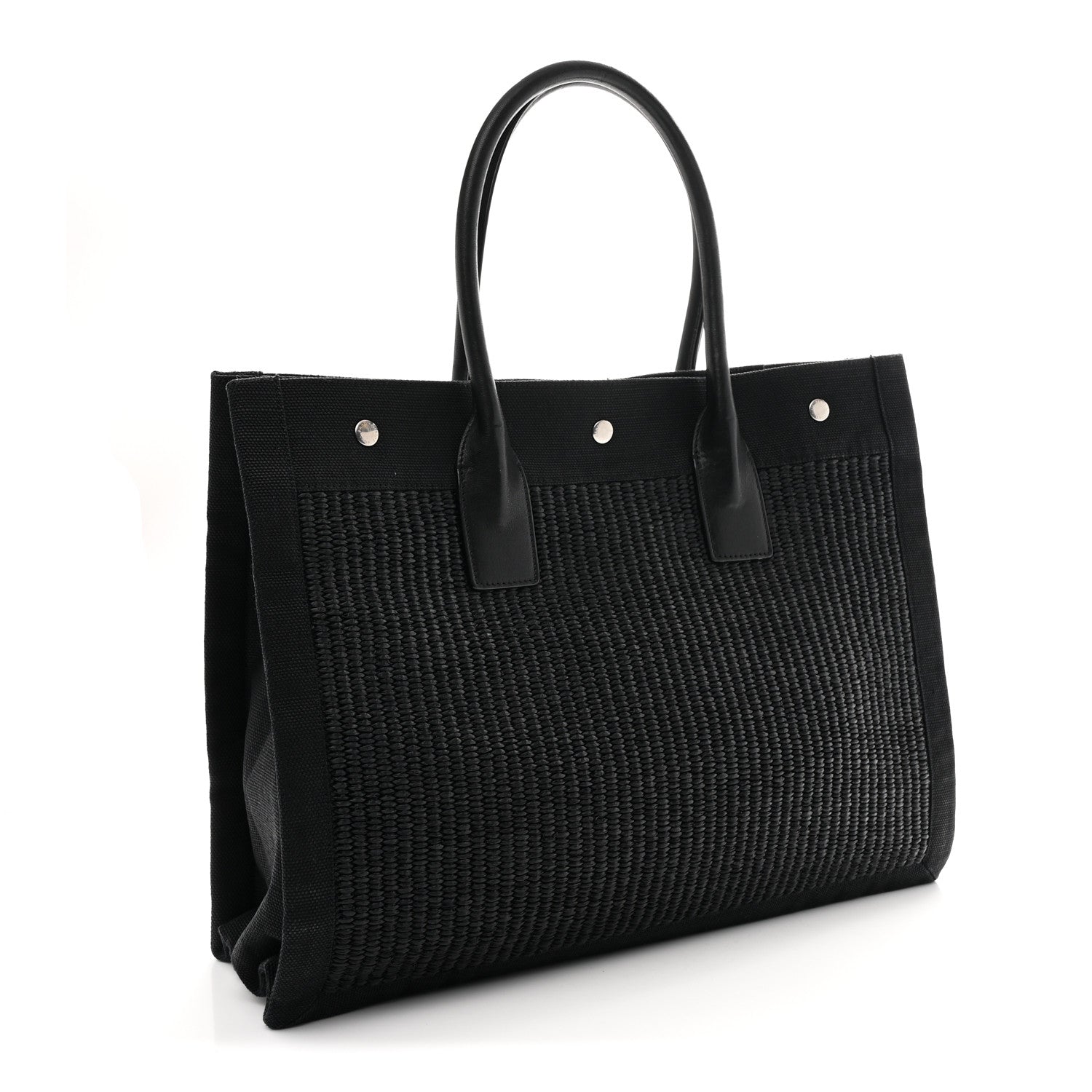 Saint Laurent Raffia Linen Calfskin Rive Gauche Tote Black 3 of 10