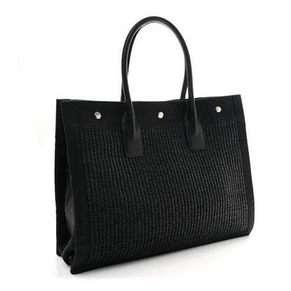 Saint Laurent Raffia Linen Calfskin Rive Gauche Tote Black 3 of 10
