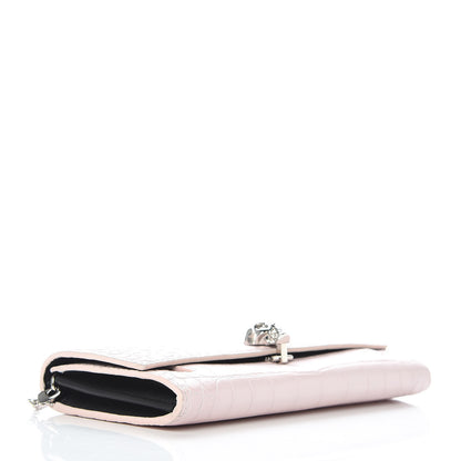 Alexander McQueen Calfskin Crocodile Embossed Skull Wallet on Chain Baby Pink 4 of 9