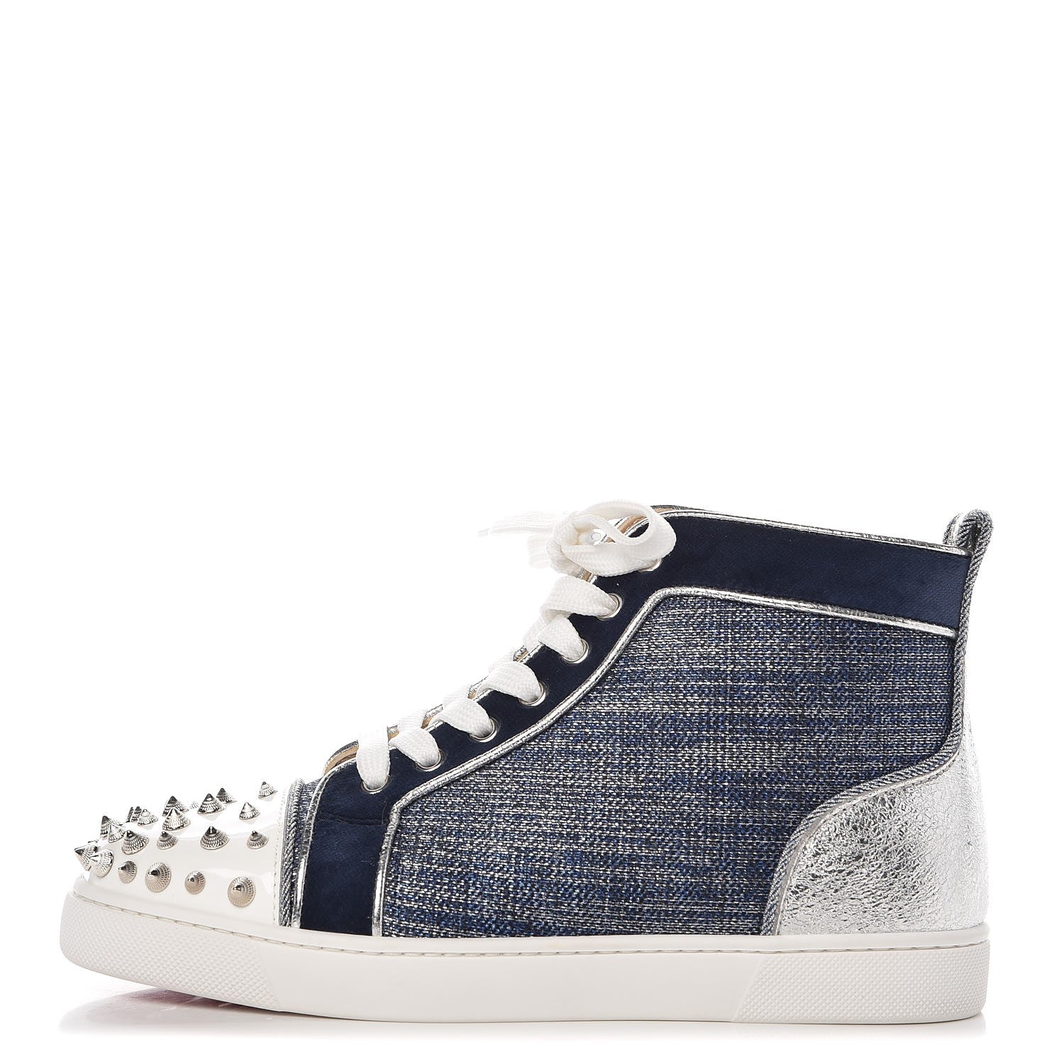 Christian Louboutin Lame Lou Spikes Flat Sneakers 37 Blue 1 of 9