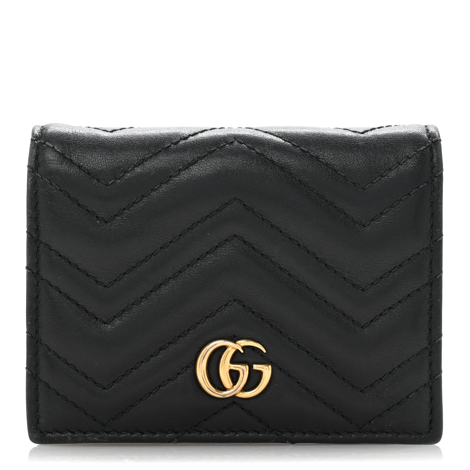 Gucci Calfskin Matelasse GG Marmont Card Case Wallet Black 1 of 11